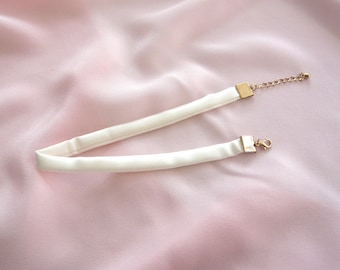 Ivory White Real Silk Narrow Choker Necklace
