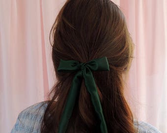Emerald Green Silk Hair Ribbon Pony Scarf Tie