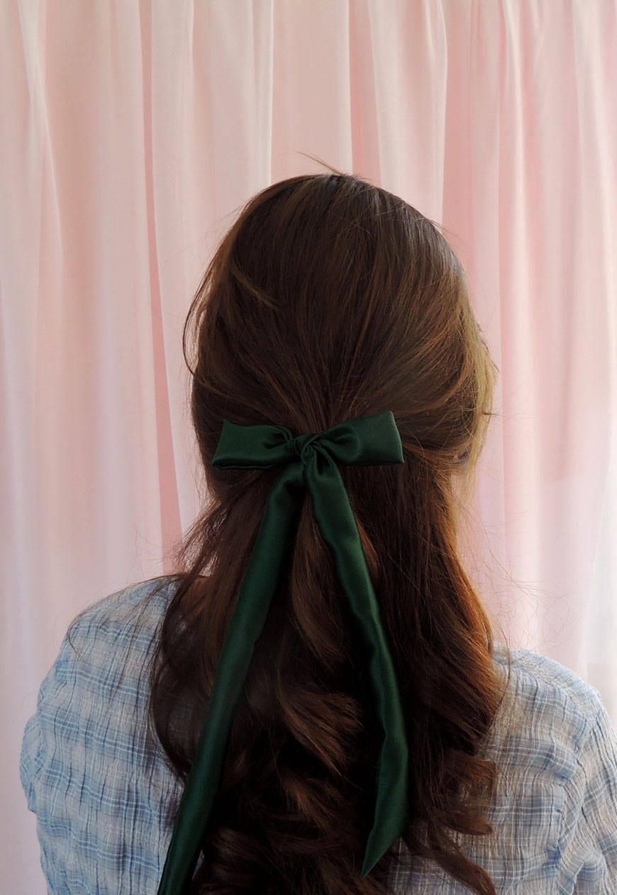 Emerald Green Silk Hair Ribbon Pony Scarf Tie 