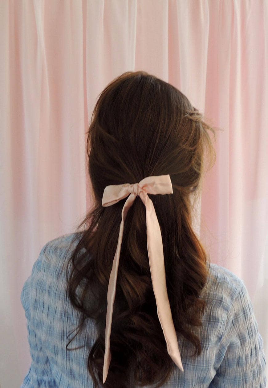 Messy Brown Knotted Ponytail Hair with Pink Ribbon