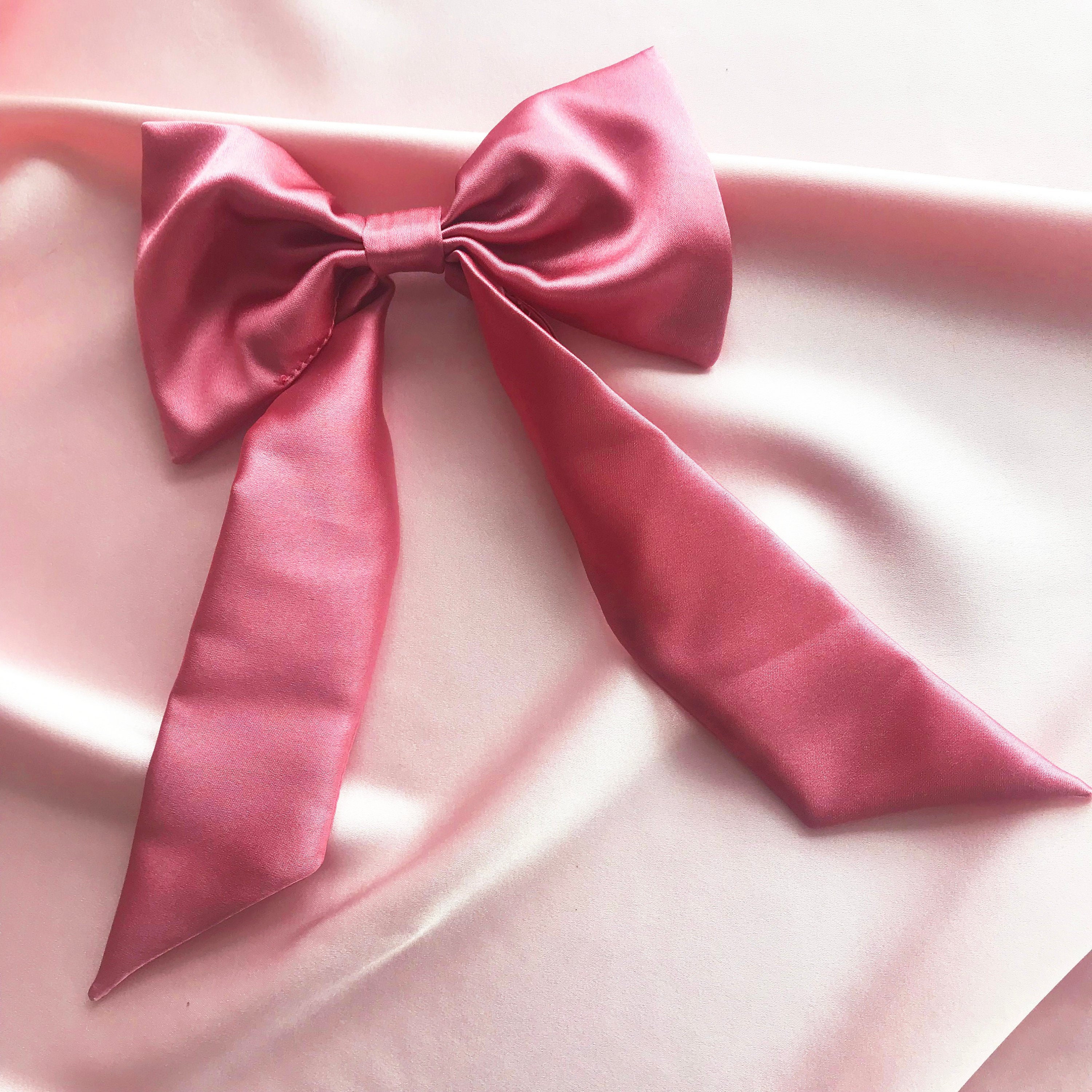 Rose Petal Pink Silk Hair Ribbon Pony Scarf Tie 