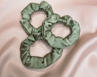 Silk Mini Hair Scrunchie Pistachio Green- Sewn in the UK