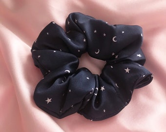 Navy Star Print Silk Super Scrunchie