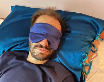 Large Mulberry Silk Eye Mask – French Navy Blue Sleep Mask, Handmade UK