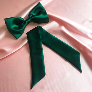 Emerald Green Real Silk Euphrasie Hair Bow Ribbon Barrette Clip image 4