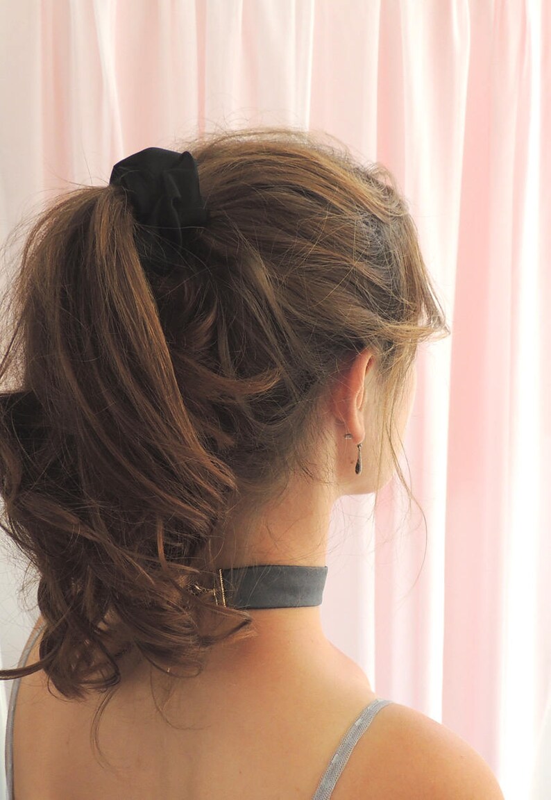 Black Onyx Silk Satin Hair Elastic Scrunchie