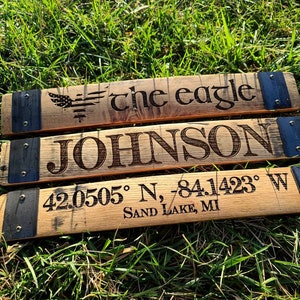 Small Custom Personalized Sign | Made from Oak Bourbon Barrel Wood Stave | Valentine Gift Ideas | Anniversary, Retirement, and Wedding Gift