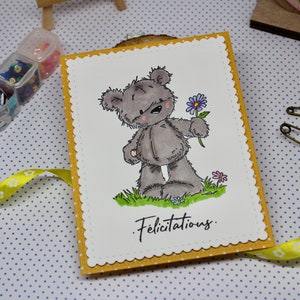 tarjeta de cumpleaños felicitaciones tarjeta de niño tarjeta de oso hecho manos tarjeta amarilla