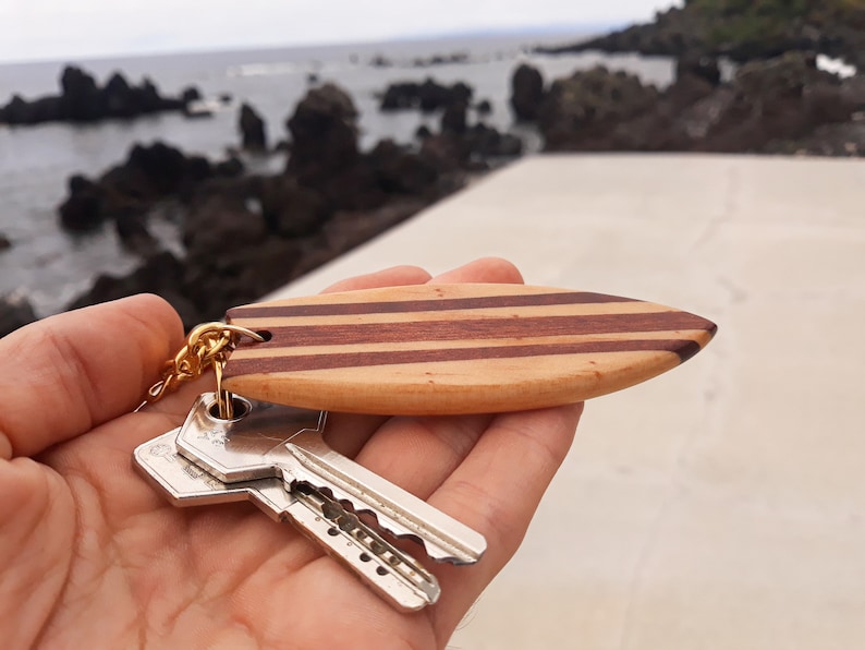 surfboard keychain,wood craft, handmade, surf, summer, cool gift, ocean, surfing, waves, original, design image 1