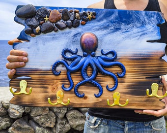 Nautical octopus rack for clothes-towels with epoxy |Epoxy Wall Hooks |Home wall decor| Resin Hooks |Clothes Rack resin |Octupus Epoxi Hook