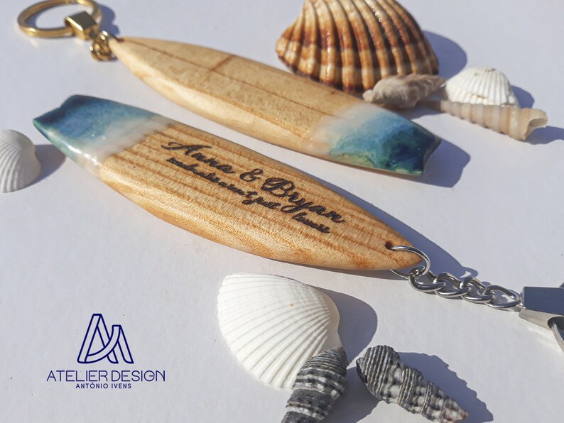 Llavero de tabla de surf, artesanía de madera, hecho a mano, surf