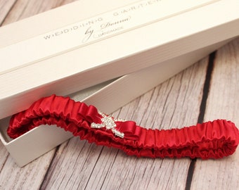 red garter, red wedding garter, red bridal garter, read garter for bride, red plus size garter available, bright red garter