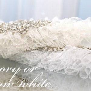ivory tulle wedding garter set with crystals, ivory bling garter set, ivory gatsby garter set, crystal garter set, ivory tulle garter set image 6