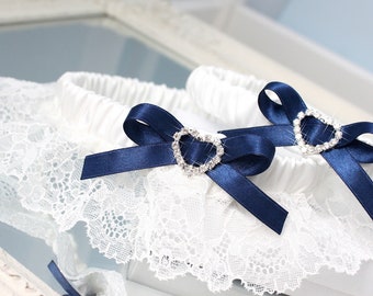 navy blue wedding garter set, navy blue garter set, navy blue wedding, something blue for bride, something blue garter set, plus size garter