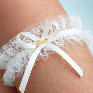 ivory wedding tulle garter with gold for bride, ivory bridal garter with gold, ivory lace garter with gold, ivory garter with gold