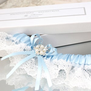 light blue wedding garter, blue bridal garter, blue lace garter, light blue garter, something blue for bride, keepsake garter with blue