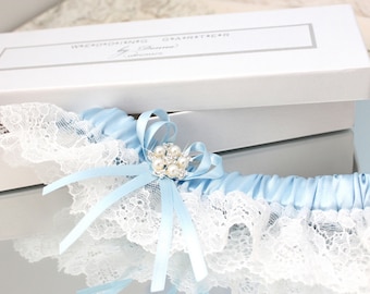 Light Blue Lace Wedding Garter, Bridal Keepsake, Something Blue
