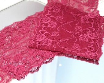 2 meters lace trim wide 16cm embroidery stretch embroidered lace trimming raspberry dark red cherry