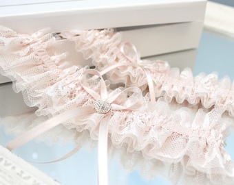 blush pink lace garter set, blush pink garters set, blush pink wedding garter set, blush rose wedding garter set, garters for wedding