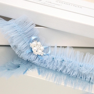 something blue for bride, something blue garter, blue wedding garter, blue garter, blue bridal garter, blue tulle garter, light blue garter