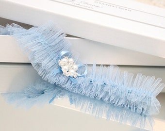 something blue for bride, something blue garter, blue wedding garter, blue garter, blue bridal garter, blue tulle garter, light blue garter