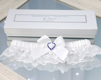 white garter, white lace garter, white wedding garter, white garter with blue, garter with blue, pure white garter, snow white lace garter