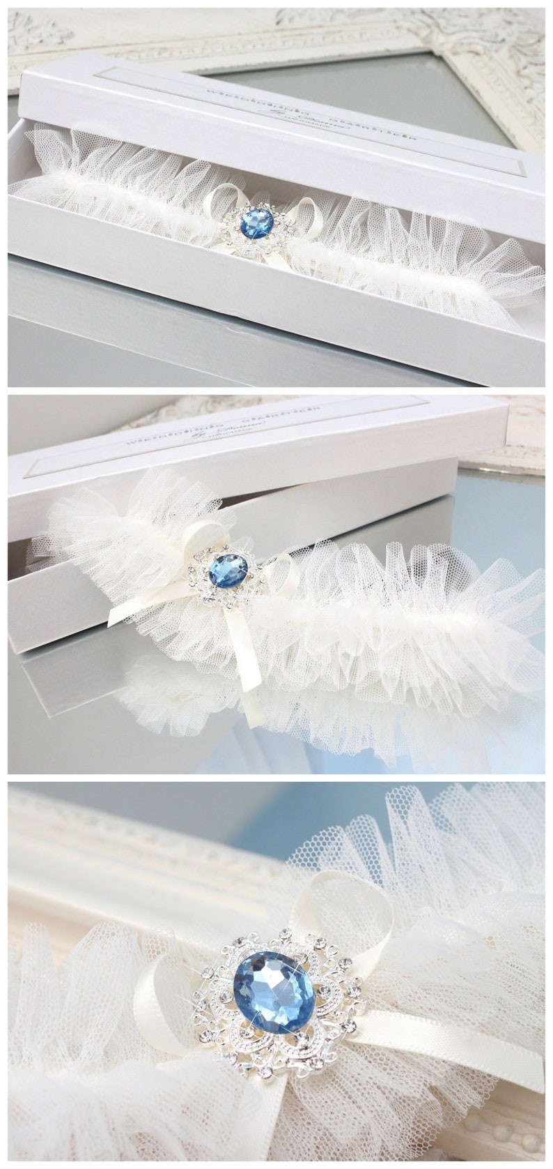 jarretière de mariage en tulle ivoire avec quelque chose de bleu, jarretière en tulle ivoire, jarretière de mariée ivoire, jarretière ivoire avec bleu, jarretière de mariage avec bleu image 8