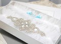 White Tulle Wedding Garter Set, Crystal Bling, Something Blue product logo