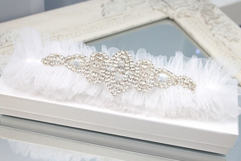 white plus size garter white wedding garter white bling garter white tulle garter white garter crystal garter gatsby style garter