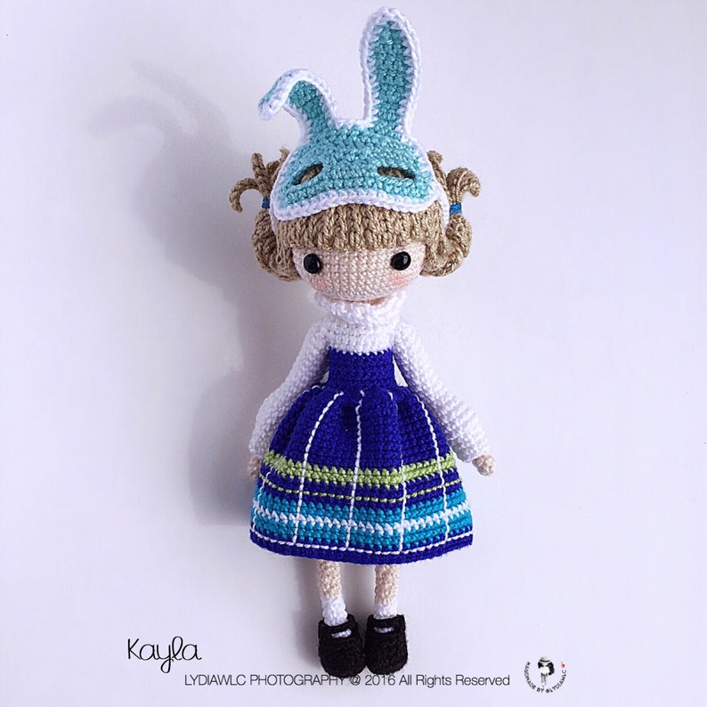 English: Crochet Doll Pattern-Kayla 凯拉. Little Girl with Rabbit Mask image 1