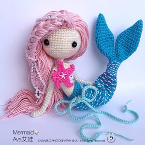 English: Crochet Doll Pattern-Mermaid-Ava艾娃. (A crochet doll with 2 look, mermaid or little girl)