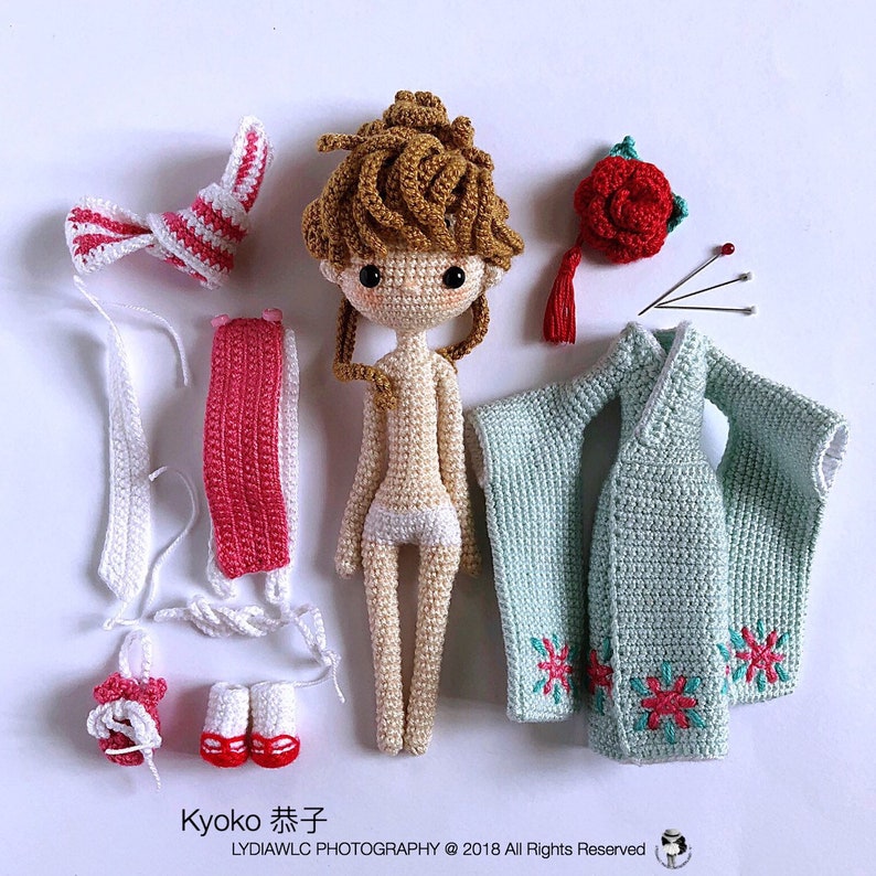 English: Crochet Doll Pattern-Kyoko 恭子 Kimono Baby image 4