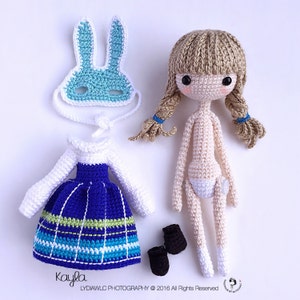 English: Crochet Doll Pattern-Kayla 凯拉. Little Girl with Rabbit Mask image 3