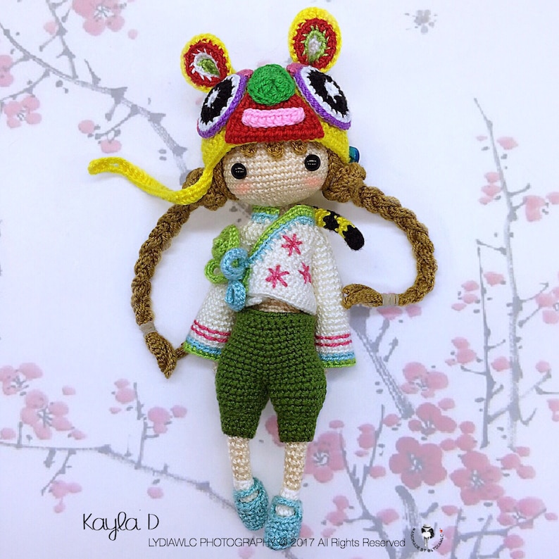 English: Crochet Doll Pattern-Kayla D 凯拉 D Tiget Hat Girl image 3