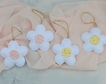 BEADED DAISY flower felt hanging decoration