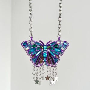 Gorgeous Purple Butterfly Pendant Necklace, Crystal Butterfly Tassels Choker Necklace, Butterfly Choker, Gothic Handmade Choker Necklace