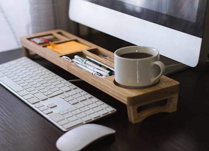 Ash Wood Desk Organizer Accessories Personalized Office Home Decor Desktop Unique Gift For All