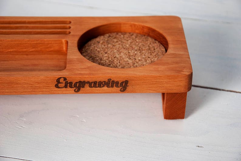 Cherry Wood Desk Organizer Office Accessories Personalized Keyboard Rack Home Storage Docking Station Unique Gift For All