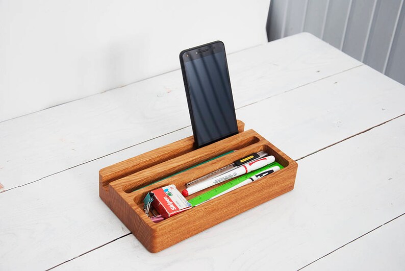 Oak Wood Desk Organizer Mini Desktop Shelf Office Home Dock Station Wooden Storage Accessories Gift For All