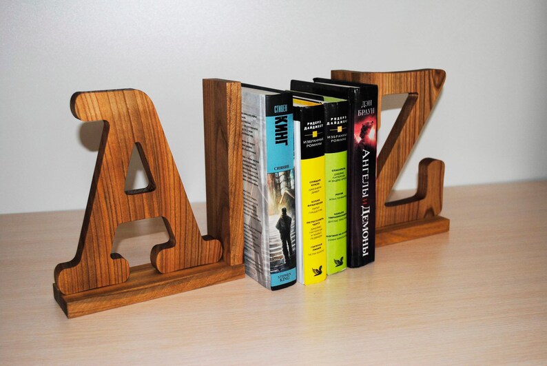 Bookends Wooden Letters Book Holder Initial Bookends Wooden Etsy