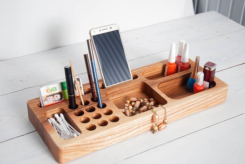 Ash Wood Makeup Desk Organizer Cosmetic Organizer Makeup  Etsy