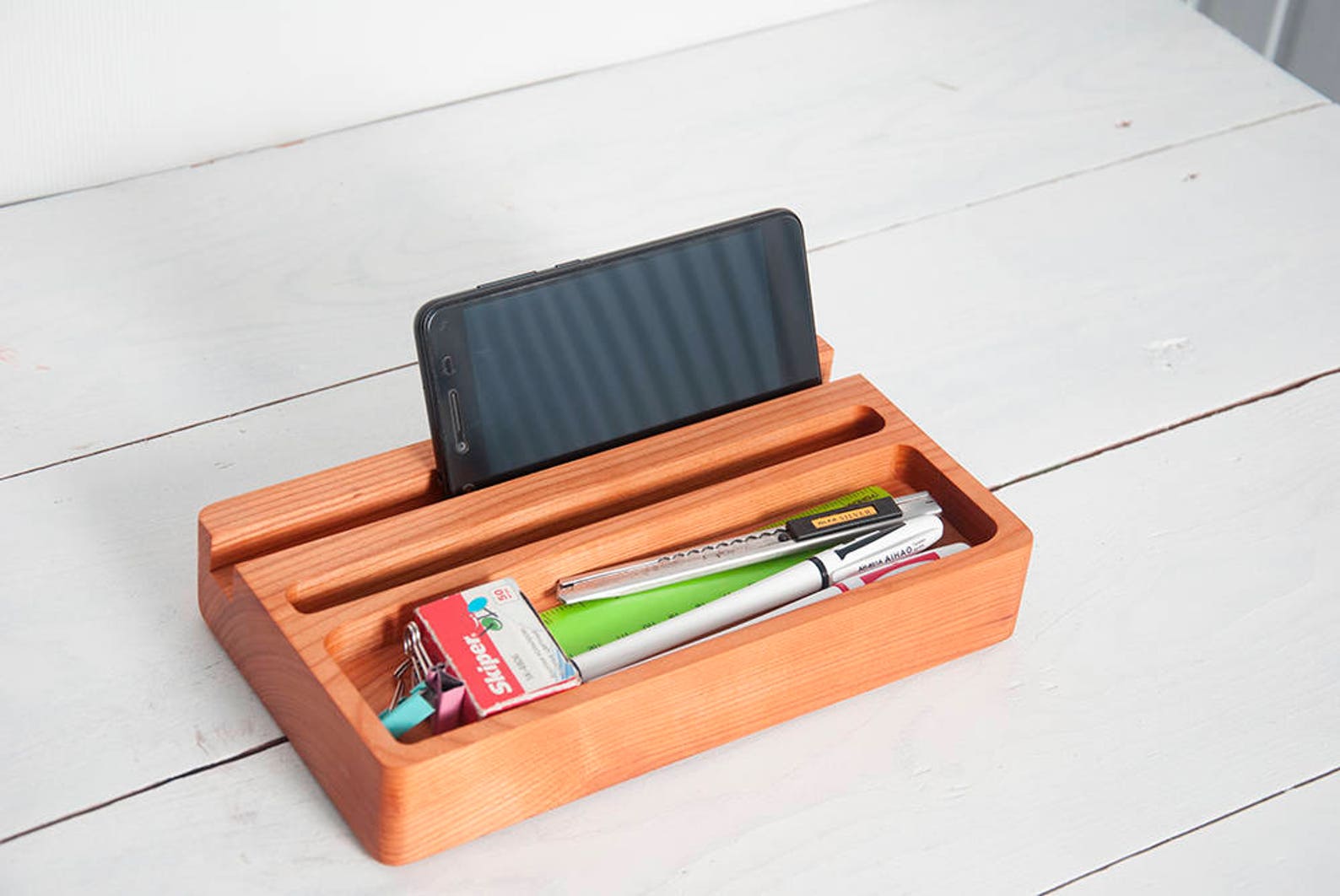 Cherry Wood Desk Organizer Mini Desktop Shelf Office & Home Etsy