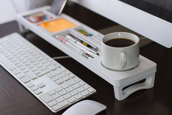 White Wood Desk Organizer Desk Accessories Office Desk Etsy