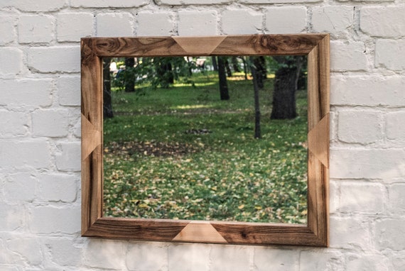 Walnut Maple Rectangular Wood Mirror Decorative Wall Walnut Maple Rectangular Wood Mirror