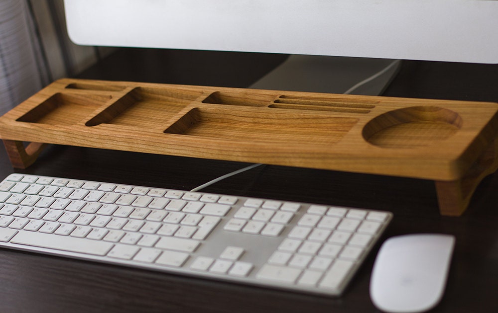 Organizador de escritorio de madera de cerezo accesorios de | Etsy