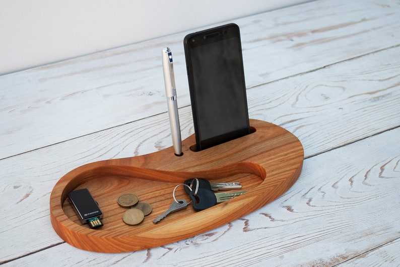 Cherry Wood Desk Organizer Personalized Office Home Dock Station Entryway Desktop Storage Accessories Unique Gift For All