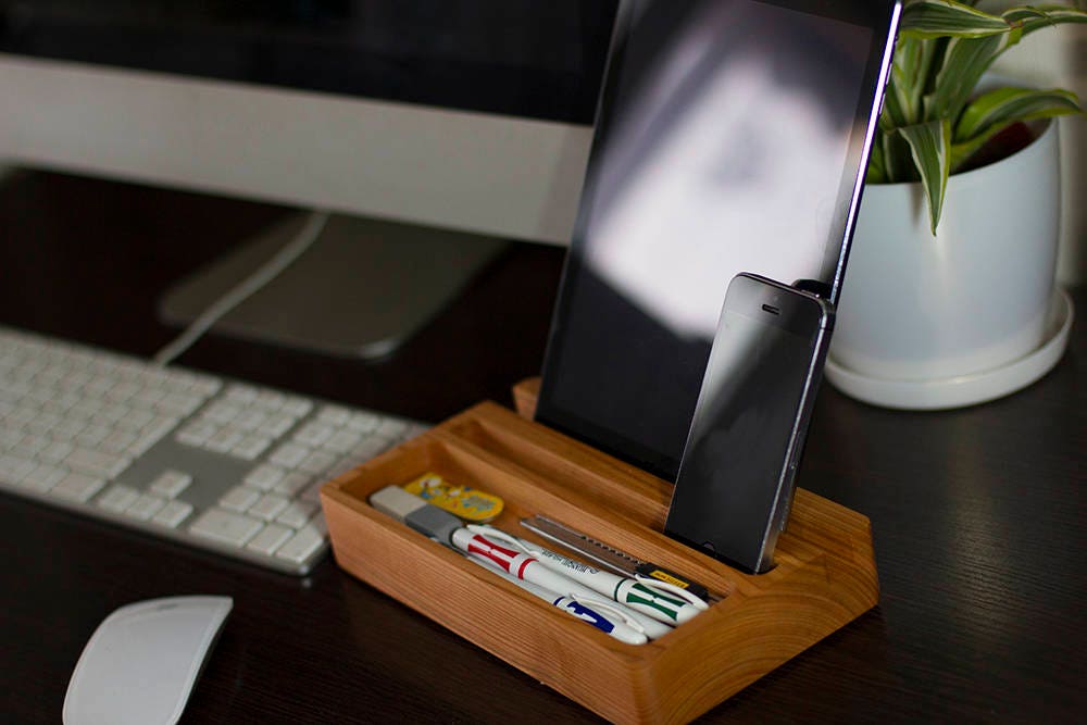 Cherry Wood Desk Organizer Mini Desktop Shelf Office & Home Etsy