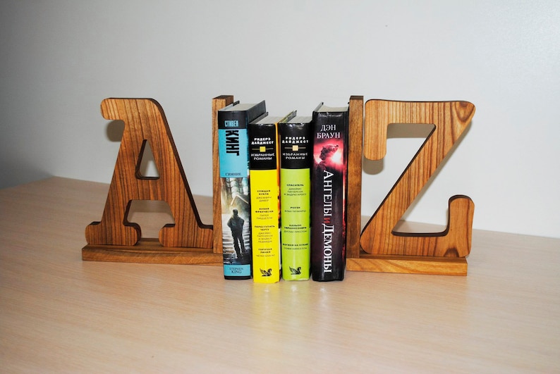 Bookends Wooden Letters Book Holder Initial Bookends Wooden Etsy