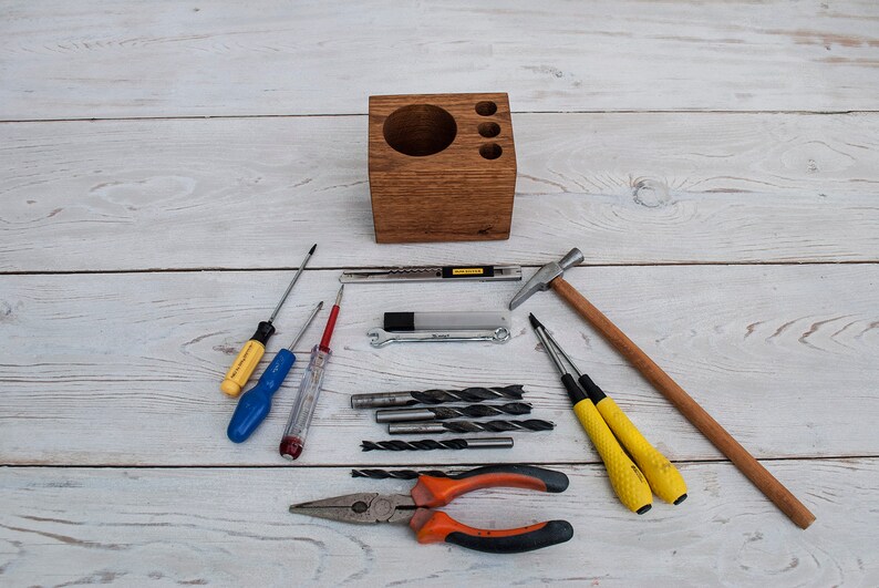 Oak Wood Small Desk Organizer for Tools Personalized Office & | Etsy