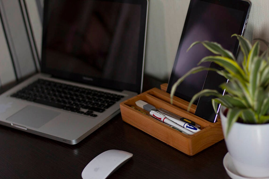 Cherry Wood Desk Organizer Mini Desktop Shelf Office & Home Etsy